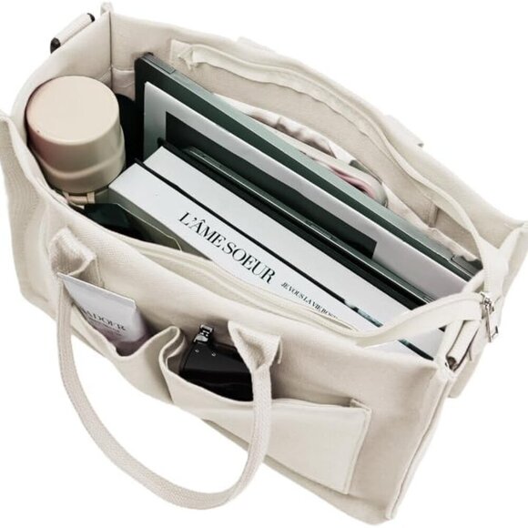 Versatile Canvas Shoulder Bag with Multi-Pockets - Ideal Work Companion - Picture 3 of 7